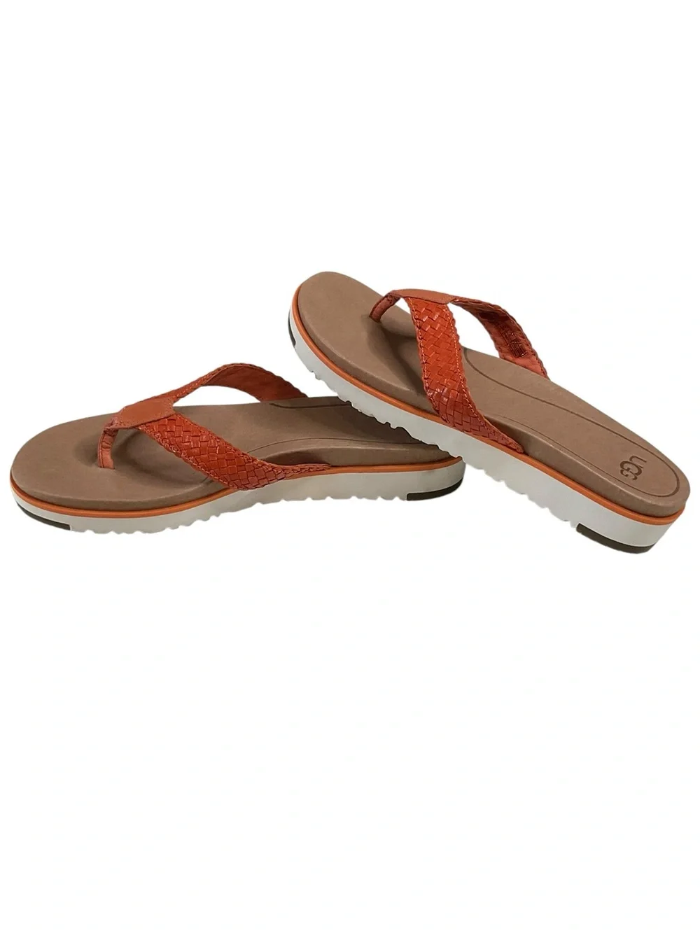 UGG Lorrie Women's Orange Braided Leather Thong Sandals Size 7
